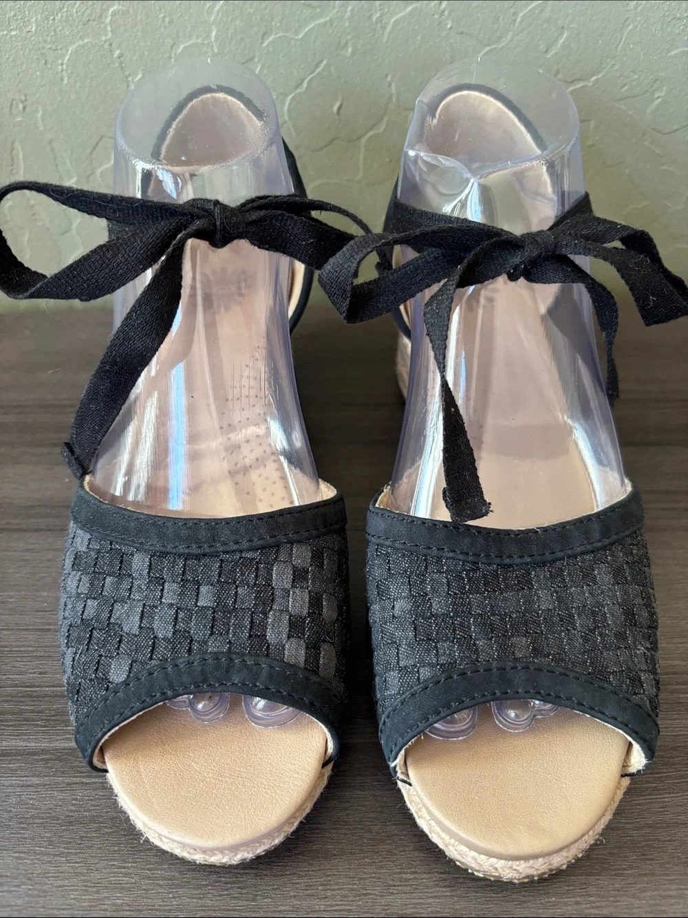 UGG Delmar‎ Black Espadrille Woven Jute Wedge Ankle Tie Sandal Size 8